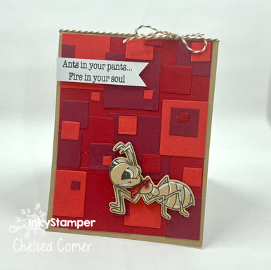 fun square background card using Ant stamps by InkyStamper
