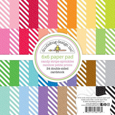 Doodlebug Design - 6 x 6 Paper Pad - Petite Prints - candy stripe sprinkles rainbow petite print