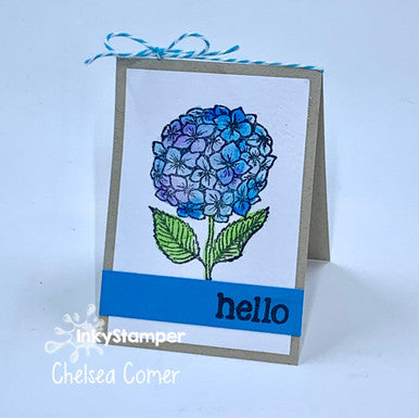watercolored peony card using Snail stamps by InkyStamper