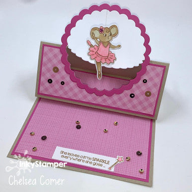 Spinning ballerina card using Ballerina stamp set by InkyStamper