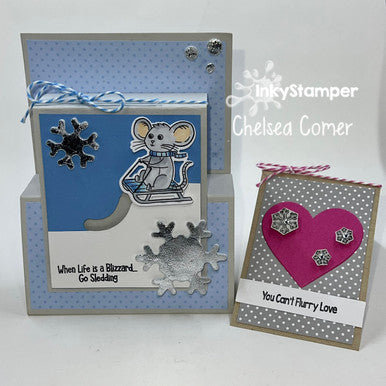 Cute sledding card using Toboggan stamp set by InkyStamper