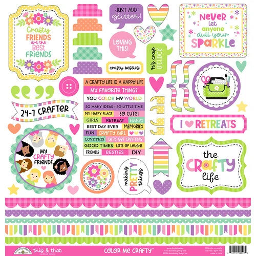 Doodlebug - Color Me Crafty - 12x12 Sticker Sheet / Paper
