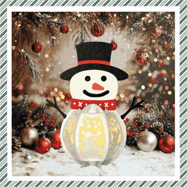Assembled and Lit Up Snowman CrafTreat lantern