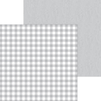 Doodlebug Design - Monochromatic Collection - buffalo check / woodgrain - 12 x 12 - Stone Gray
