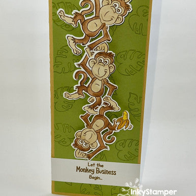 Barrel of Monkeys card using Monkey stamps by InkyStamper