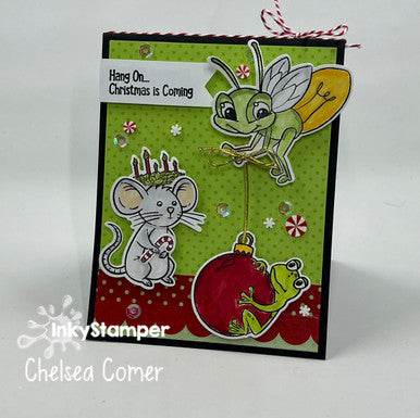 fun card using Lightning Bug, Ralph, and Christmas Bauble stamps by InkyStamper