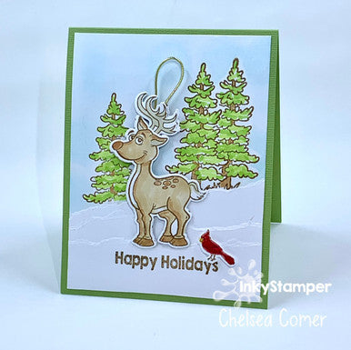 interactive card with removable ornament with paper crafting magnets using Deer stamp set by InkyStamper