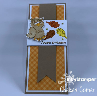 Fun slimline card using Owl stamp set by InkyStamper
