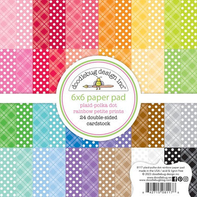 Doodlebug Design - 6 x 6 Paper Pad - Petite Prints - plaid polka dot rainbow petite print