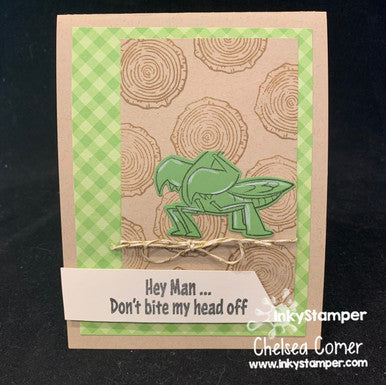 "head popping" off card  using Praying Mantis stamps by InkyStamper