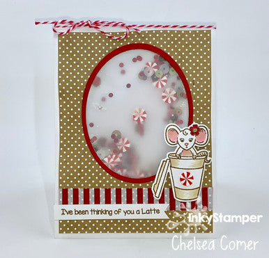 Vellum shaker card using Latte stamp set by InkyStamper