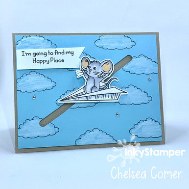 flying card using Paper Airplane stamp set by InkyStamper