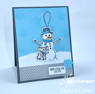 magnetic ornament card using Snowman stamp set by InkyStamper