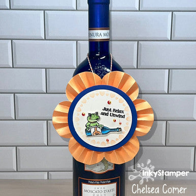 Fun tag for a bottle of wine using Market Tote stamps by InkyStamper