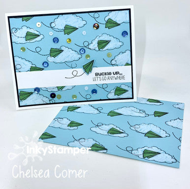 paper airplanes flying using Paper Airplane stamp set by InkyStamper