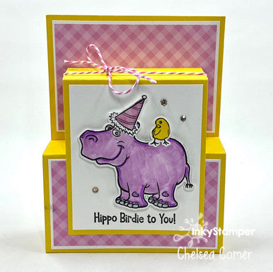 Fun Fold card using Hippo stamp set by InkyStamper