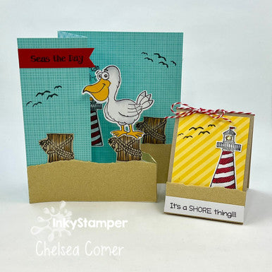 Fun fold cards using Pelican stamp set by InkyStamper