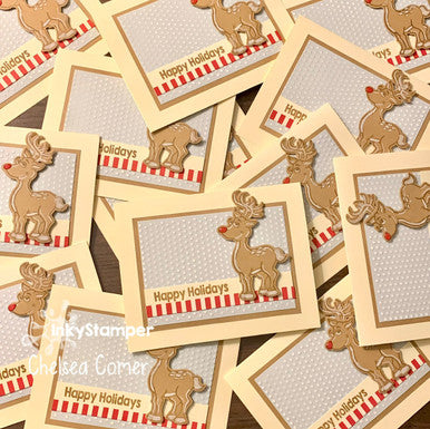 multiples of christmas cards using Deer stamp set by InkyStamper