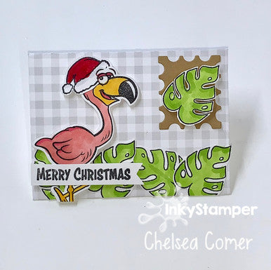 mini envie decorated for christmas using Flamingo stamps by InkyStamper