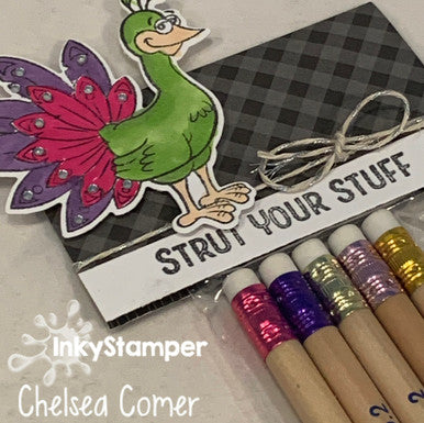 fun giftie of pencils with a peacock topper made with Peacock stamps by InkyStamper