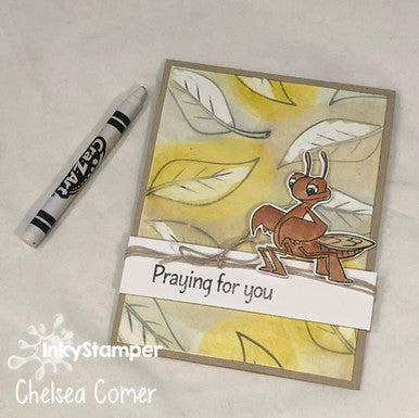 crayon resist card using Praying Mantis stamps by InkyStamper