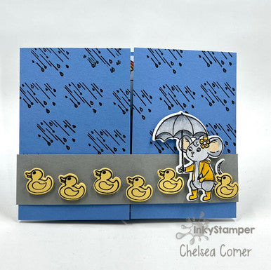 Gate fold card using Rainy Day stamp set by InkyStamper