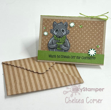 Cute mini card with mini envie using Warm Beverages stamp set by InkyStamper