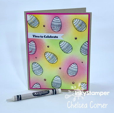 Easter egg resist card made with Bunny stamps by InkyStamper