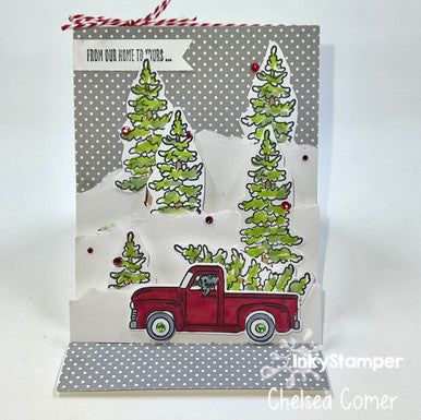 pop up card using Vintage Truck stamps by InkyStamper