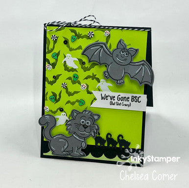 Bats flying card featuring Bat stamp set by InkyStamper