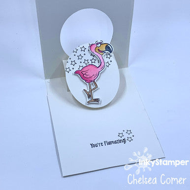 Inside of Pop and Flip card using Flamingo stamps by InkyStamper