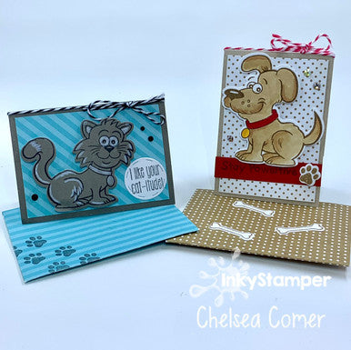 mini cards using Cat and Dog stamps by InkyStamper