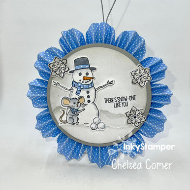 Handmade Ornament using Rosette and Snowman stamp set by InkyStamper