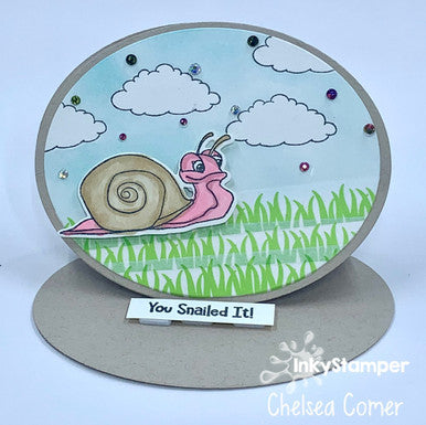 oval easel card using Snail stamps by InkyStamper