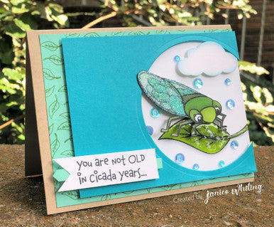 beautiful card using Cicada stamp set by InkyStamper