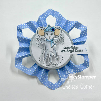Handmade Snowflake Ornament using Snow Angel stamp set by InkyStamper
