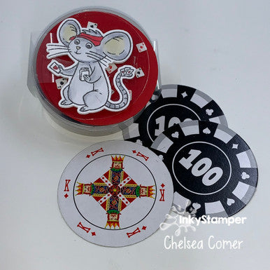 round playing card case using Game Night stamp set by InkyStamper