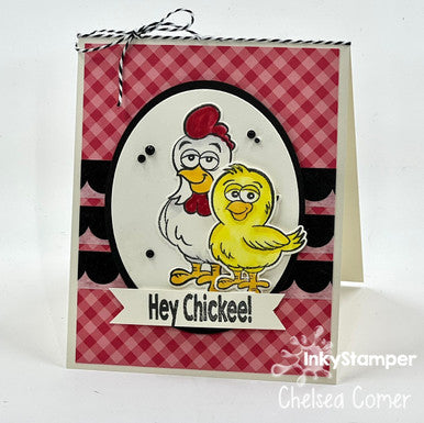 Hey Chickee card using Chickee and Chicken stamps by InkyStamper