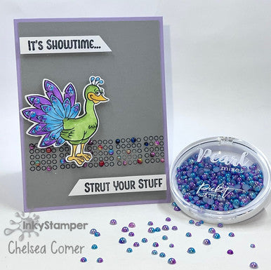 creation made with Peacock stamps by InkyStamper and pearls by Picket Fence