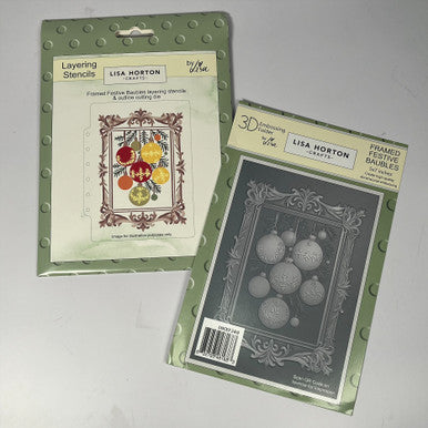Framed Festive Baubles 3D Embossing Folder, Stencil, and Die by Lisa Horton