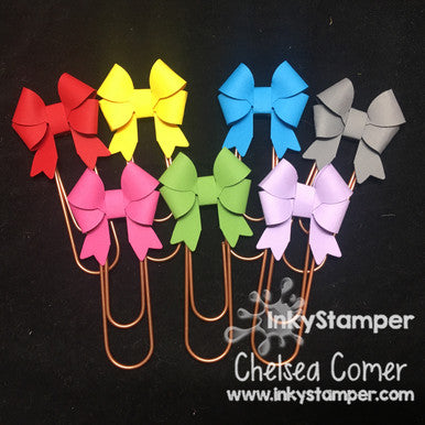 rainbow of clips using  Mini Double Bow die by InkyStamper