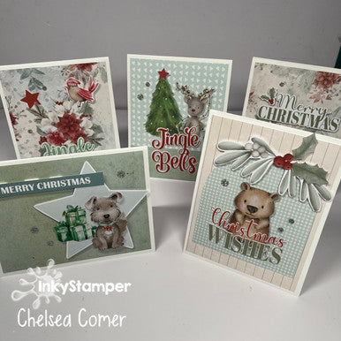 5 of 10 cards made in the Mint and Mistletoe class by Uniquely Creative taught by InkyStamper
