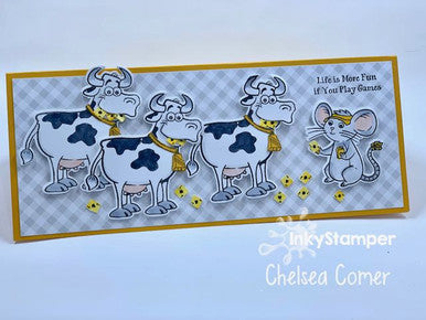 slimline card creation made with Cow stamps by InkyStamper