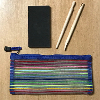 Paper Shaping Kit consisting of 2 wooden tools, a foam pad, and a tote bag