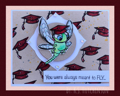 Graduation card using Dragonfly stamp set by InkyStamper