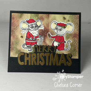 Merry Christmas card with Santa and Mrs. Claus