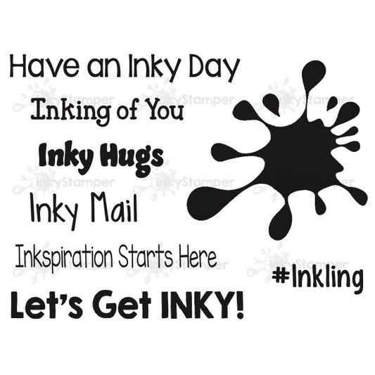 InkyStamper Stamp Text with ink splashes and '#Inkling' hashtag on a white background Inkling Words