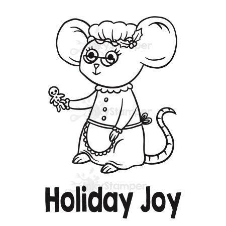 InkyStamper stamp Cartoon mouse character with 'Holiday Joy' text on a white background