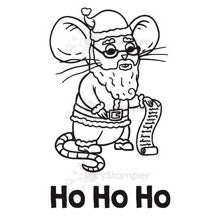 InkyStamper stamp Cartoon mouse in Santa Claus outfit with 'Ho Ho Ho' text