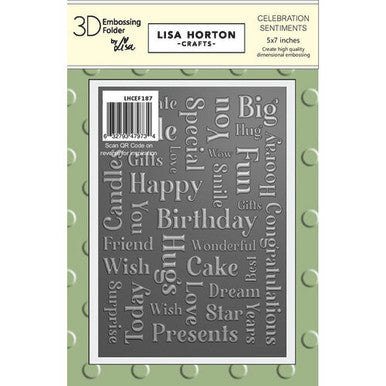 Celebration Sentiments 3D Embossing Folder by Lisa Horton
